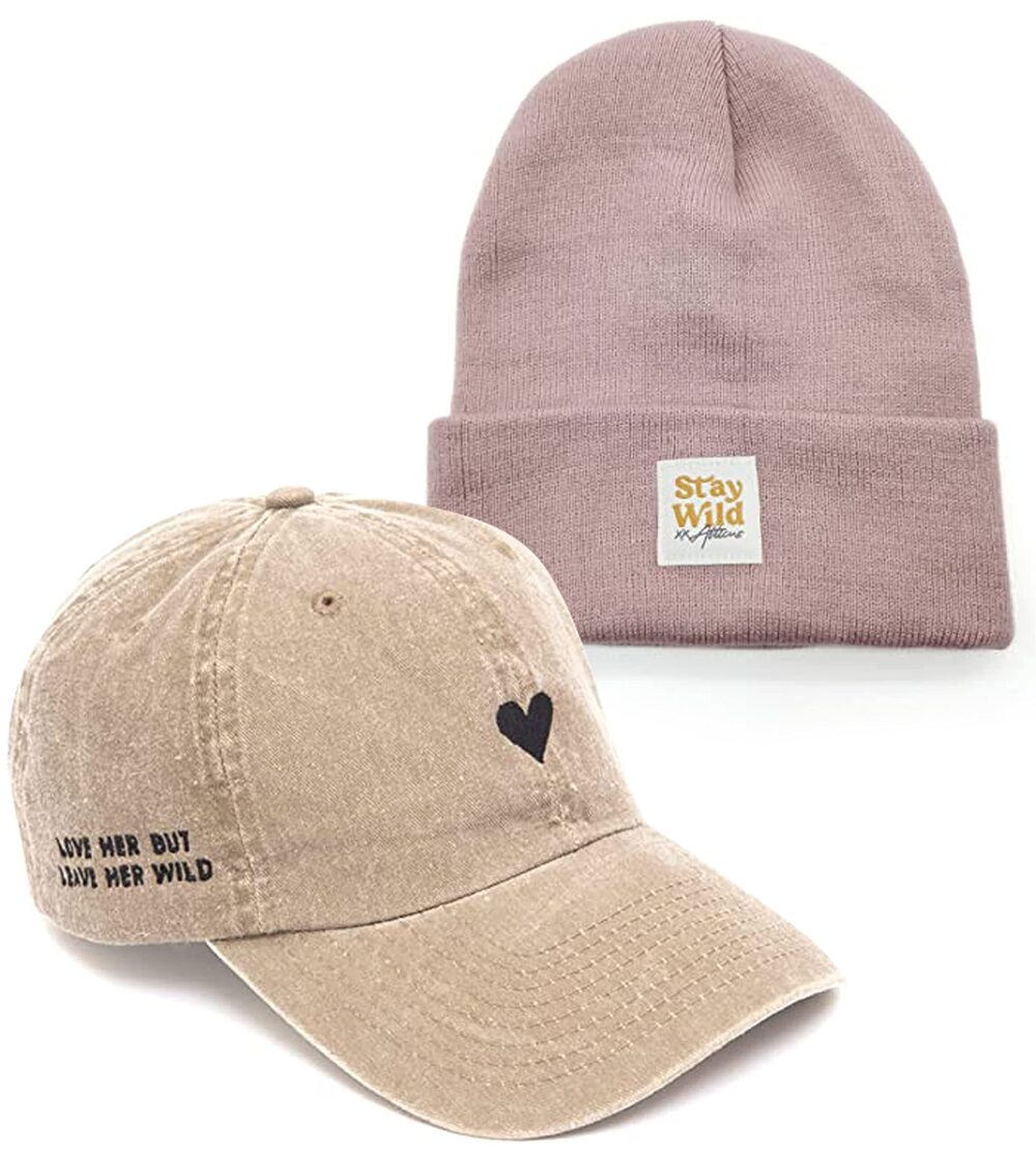 9705 Poetry Dad Hat Heart Khaki and Cuffed Beanie Stay Wild Mauve - Unisex